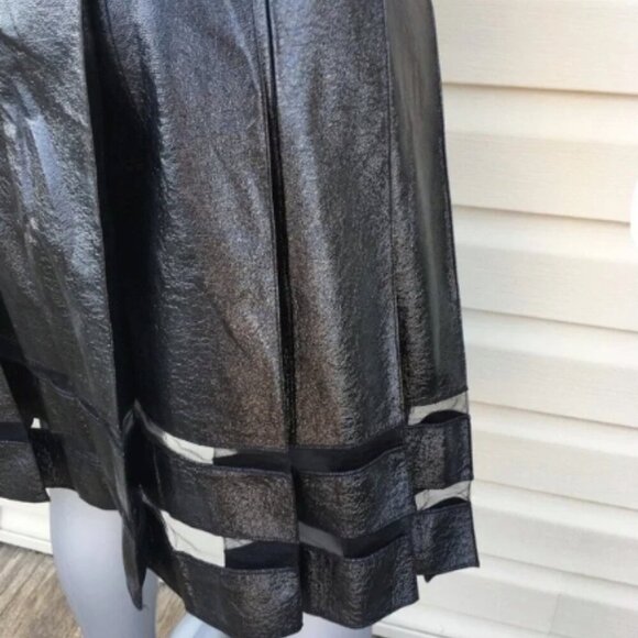 NWT! Stunning Faux Leather Pleated Skirt with Mesh Inserts. - Picture 4 of 7